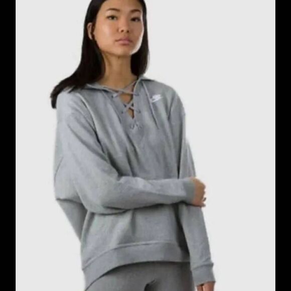Nike Sportswear Women's Lace Up Hoodie Pullover Sweatshirt Size S Gray. - Picture 1 of 7
